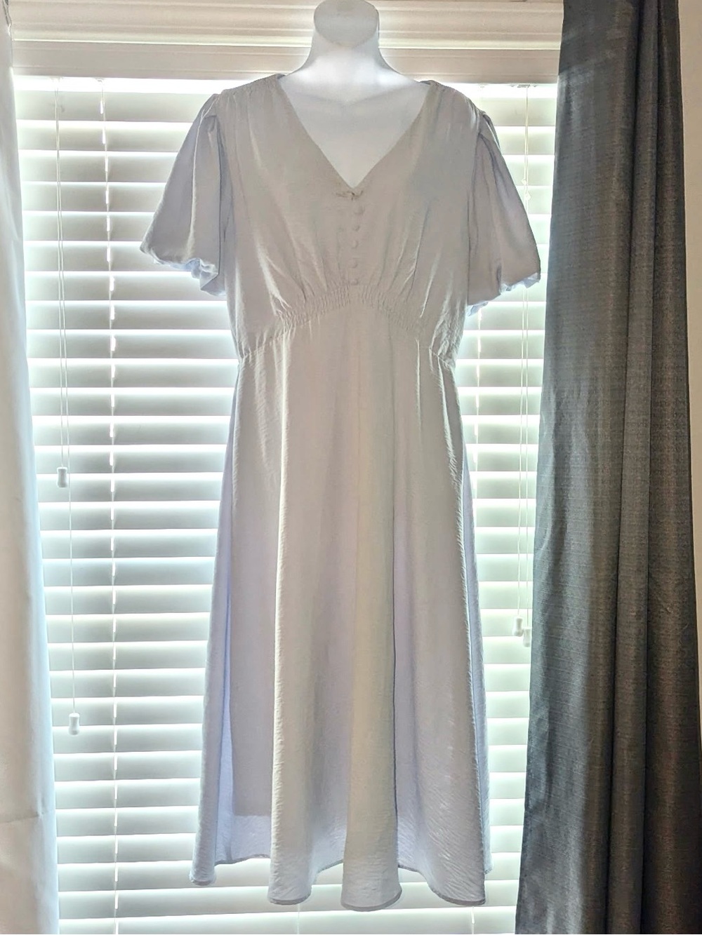 Cato Light Blue V-Neck Midi Dress with Flutter Sleeves